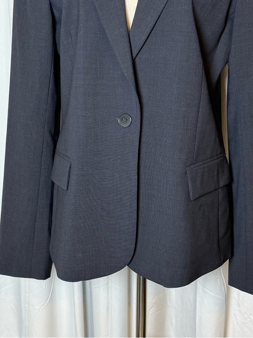Theory Wool Single Breasted Blazer Navy Single Button Tailored Jacket Size 12 - Picture 5 of 14